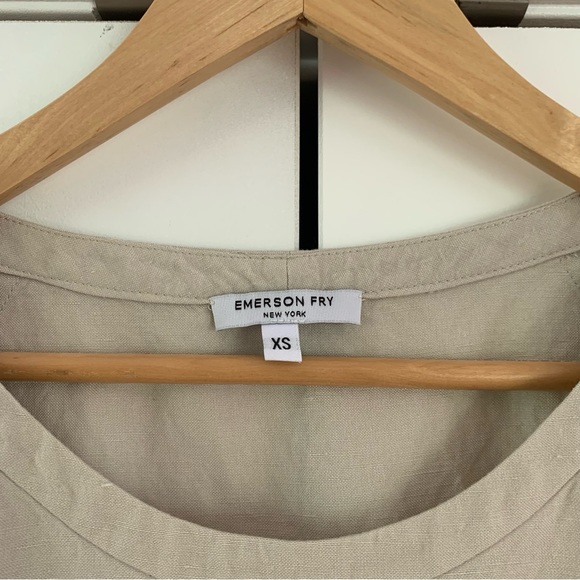 Emerson Fry Dress Drawstring Shift Short Sleeved Mini Summer Capsule Tan Size XS - Picture 7 of 10